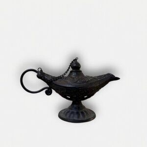 Vintage Cast Metal Genie Lamp Style Oil or Candle Holder